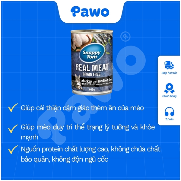 Pate Snappytom Real Fish cho mèo 400g