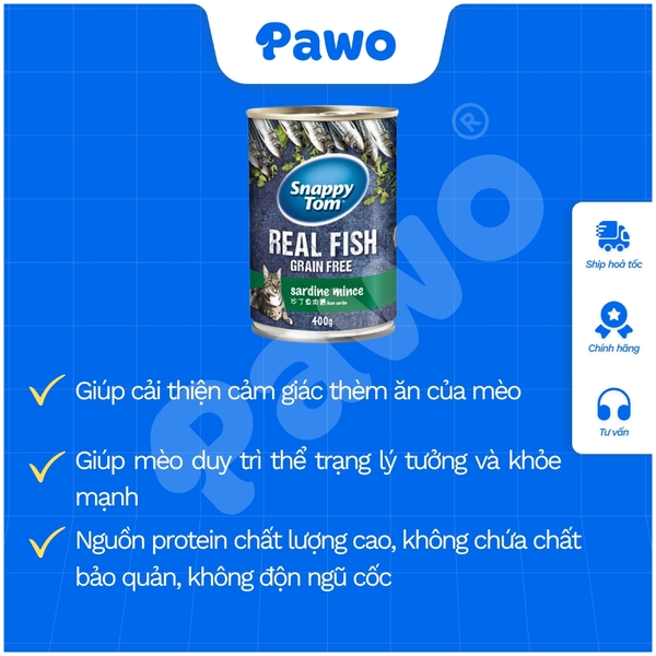 Pate Snappytom Real Fish cho mèo 400g