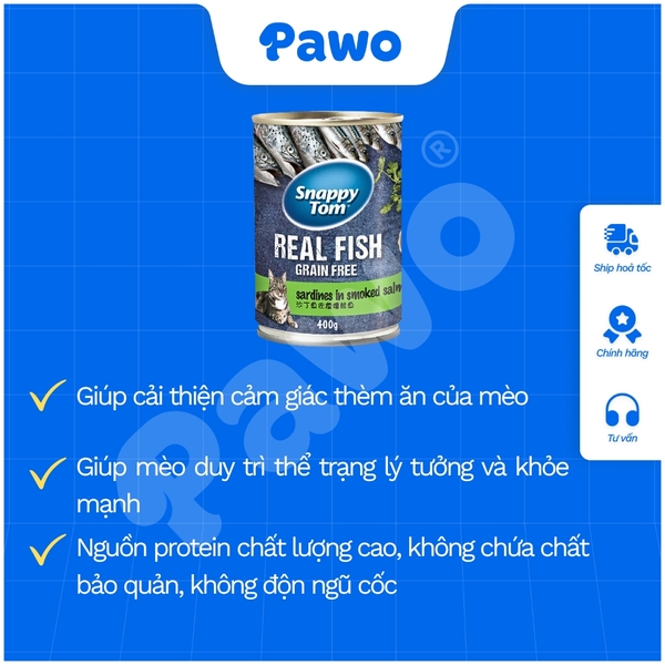 Pate Snappytom Real Fish cho mèo 400g