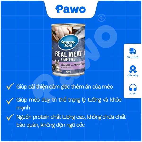 Pate Snappytom Real Fish cho mèo 400g