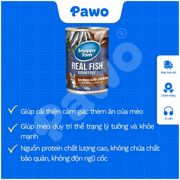 Pate Snappytom Real Fish cho mèo 400g