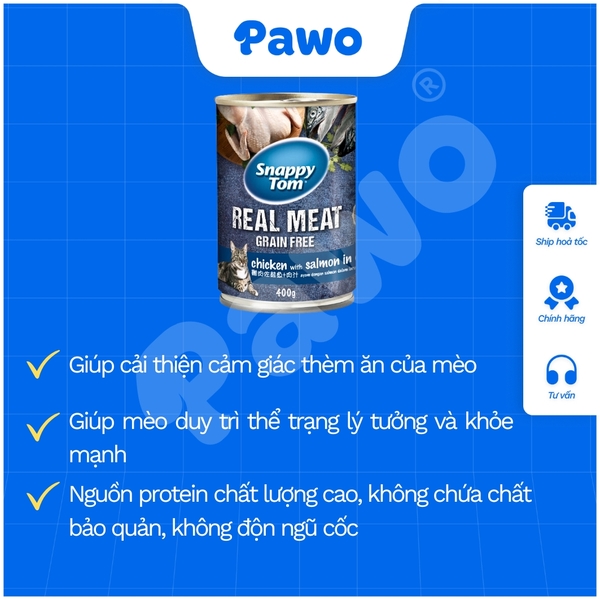 Pate Snappytom Real Fish cho mèo 400g