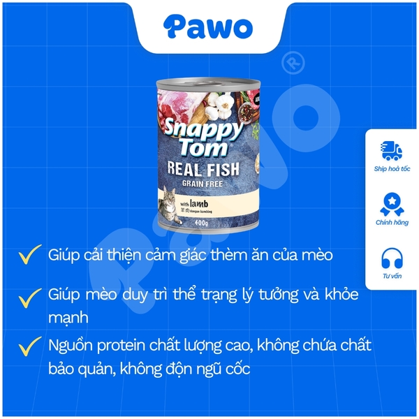 Pate Snappytom Real Fish cho mèo 400g