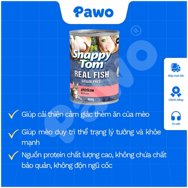 Pate Snappytom Real Fish cho mèo 400g