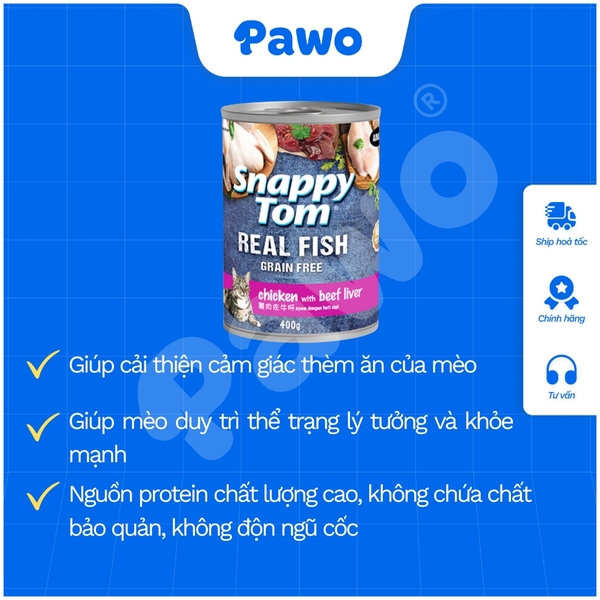 Pate Snappytom Real Fish cho mèo 400g