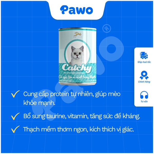 Pate Catchy cho mèo nhiều vị lon 400g PAWO