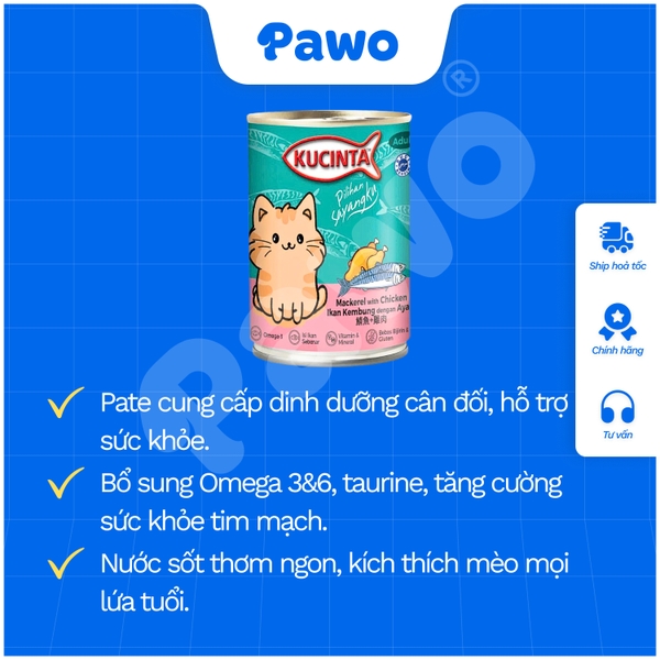 Pate Mèo Mọi Lứa Tuổi Kucinta Lon 400g PAWO