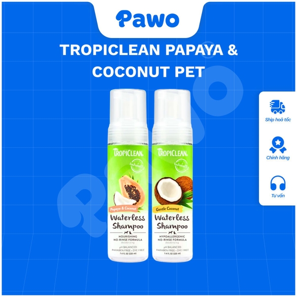 Bọt Tắm Khô Dưỡng Lông Cho Chó Mèo Tropiclean Waterless chai 220ml | PAWO