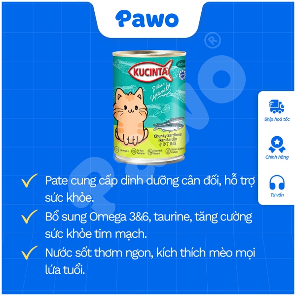 Pate Mèo Mọi Lứa Tuổi Kucinta Lon 400g PAWO
