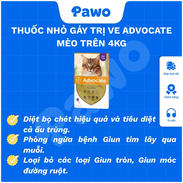 Thuốc nhỏ gáy trị ve Advocate dành cho mèo | PAWO