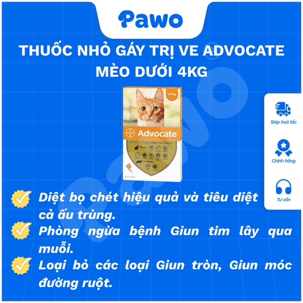 Thuốc nhỏ gáy trị ve Advocate dành cho mèo | PAWO