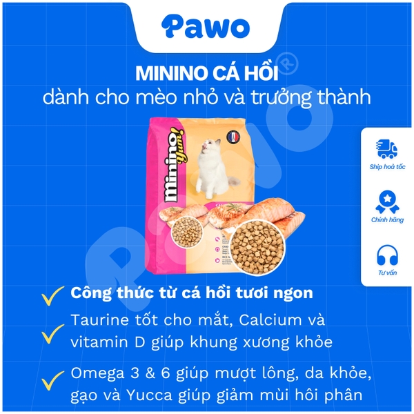 Thức ăn cho mèo mọi lứa tuổi Minino Hải Sản, Cá Hồi  - Gói siêu tiết kiệm PAWO
