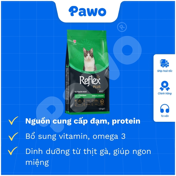 Hạt reflex plus adult 1,5kg dành cho mèo PAWO