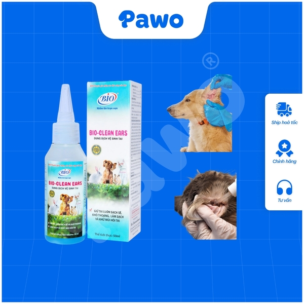 SPVS - DUNG DỊCH VỆ SINH TAI THÚ CƯNG CHÓ MÈO BIO-CLEAN EARS Chai 50ml | PAWO