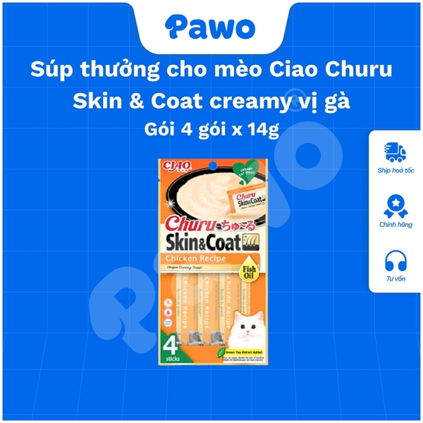 Súp thưởng cho mèo Ciao Churu Skin & Coat creamy Gói 4 gói x 14g | PAWO