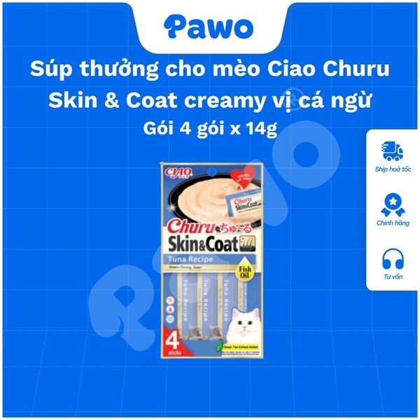 Súp thưởng cho mèo Ciao Churu Skin & Coat creamy Gói 4 gói x 14g | PAWO