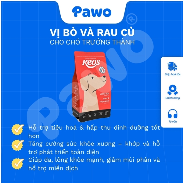 Hạt Keos Cho Chó Trưởng Thành Vị Bò Rau Củ PAWO