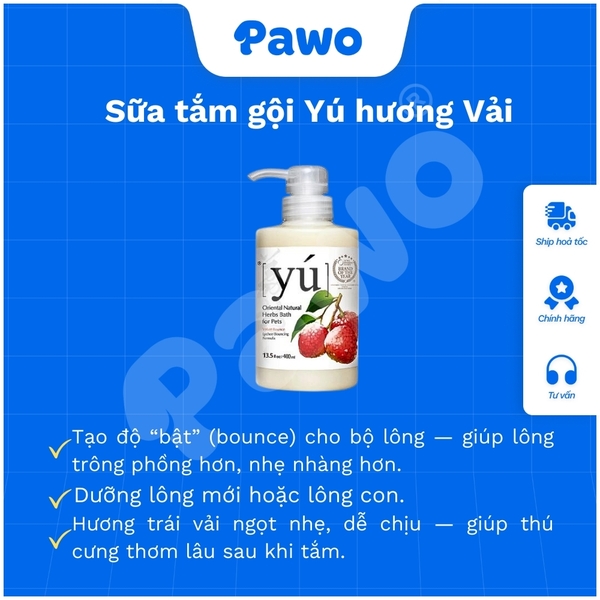 SPVS - Sữa Tắm YÚ Thơm Lâu, Khử Mùi Cho Chó Mèo 400ml PAWO