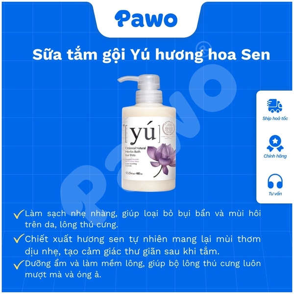 SPVS - Sữa Tắm YÚ Thơm Lâu, Khử Mùi Cho Chó Mèo 400ml PAWO