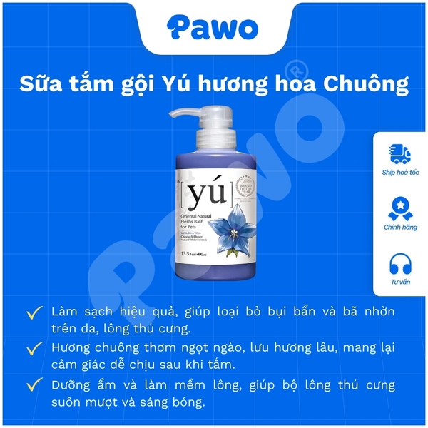 SPVS - Sữa Tắm YÚ Thơm Lâu, Khử Mùi Cho Chó Mèo 400ml PAWO