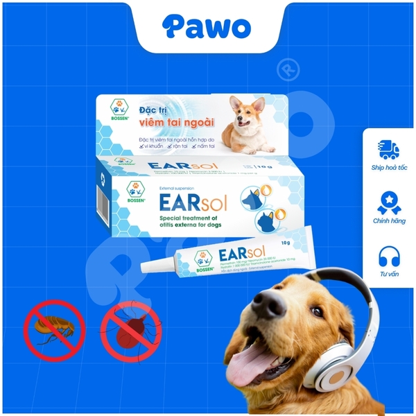 EARSOL BOSSEN - Nhỏ viêm tai ngoài, nấm, rận tai dành cho chó/mèo | Pawo