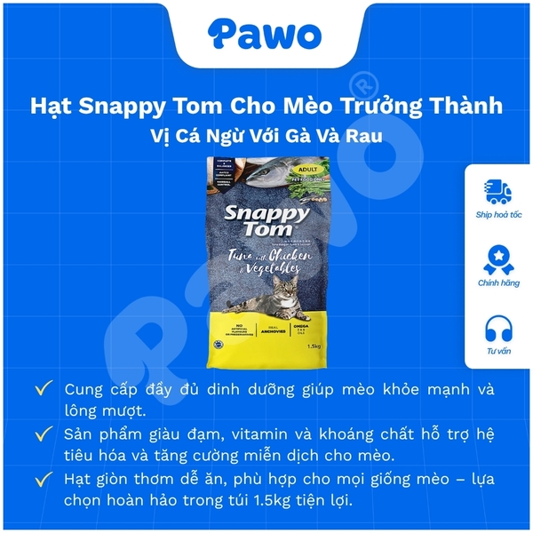 Hạt cho mèo Snappy Tom mix Cá sấy 1,5kg nhiều vị PAWO