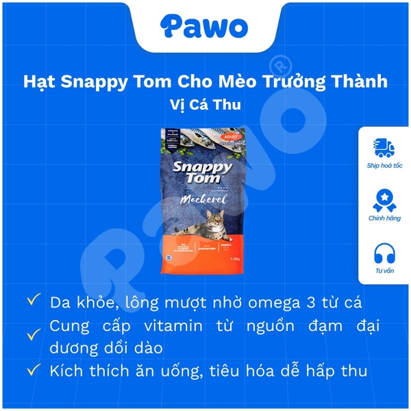 Hạt cho mèo Snappy Tom mix Cá sấy 1,5kg nhiều vị PAWO