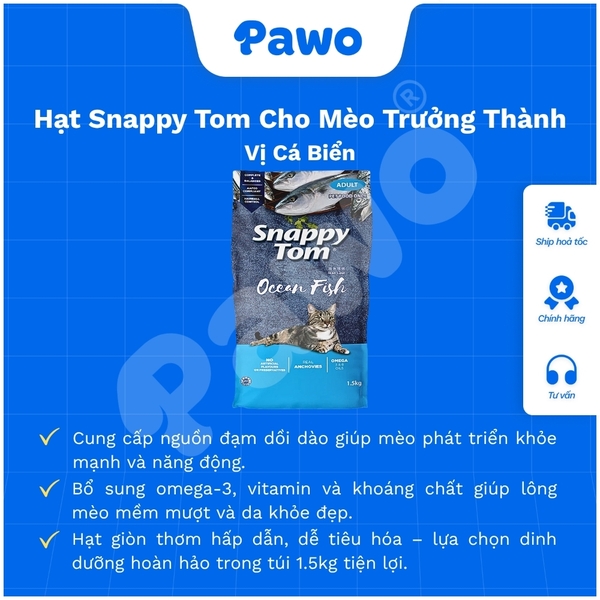 Hạt cho mèo Snappy Tom mix Cá sấy 1,5kg nhiều vị PAWO