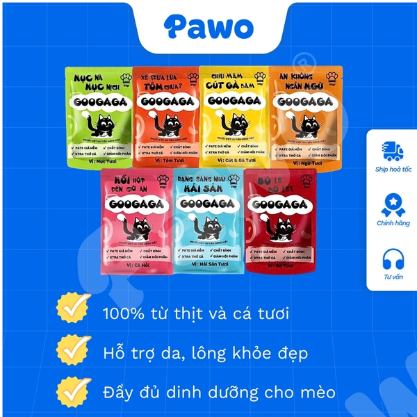 Hỗ Trợ Bé Mèo Kén Ăn - Pate Tươi GOOGAGA 85G Nhiều Vị PAWO
