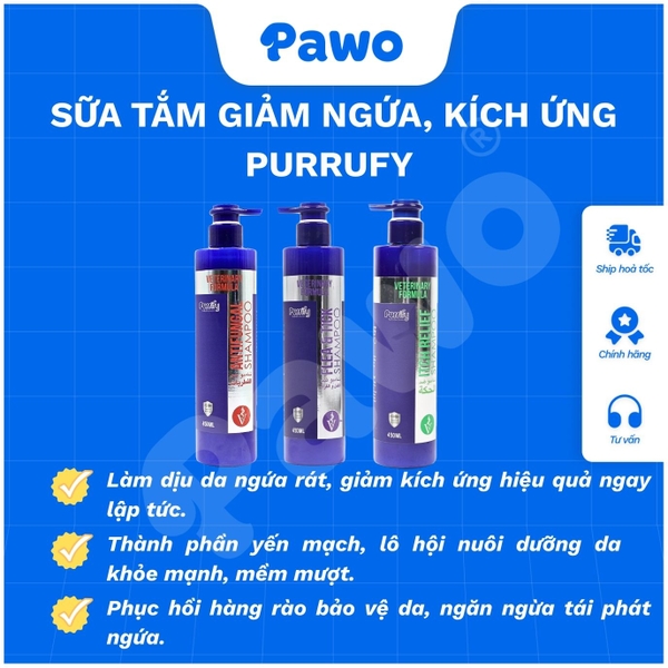 Sữa tắm Purrufy giảm ngứa, trị viêm, diệt ve rận 450ml PAWO