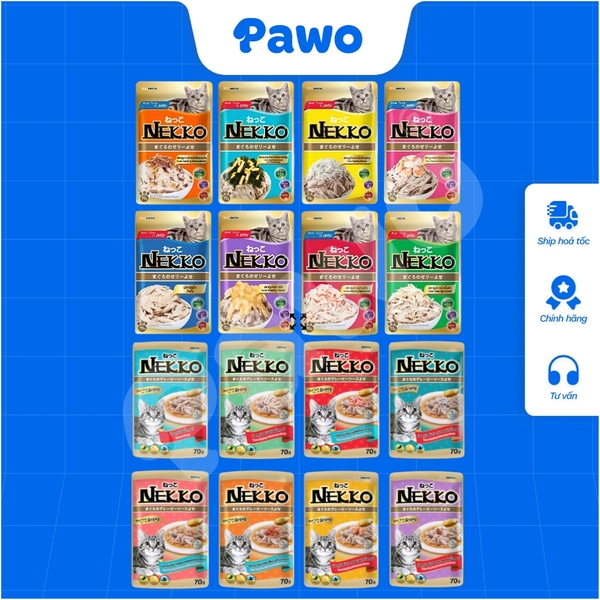 Pate NEKKO mèo trưởng thành dạng xốt nội địa Thái Lan gói 70g PAWO.