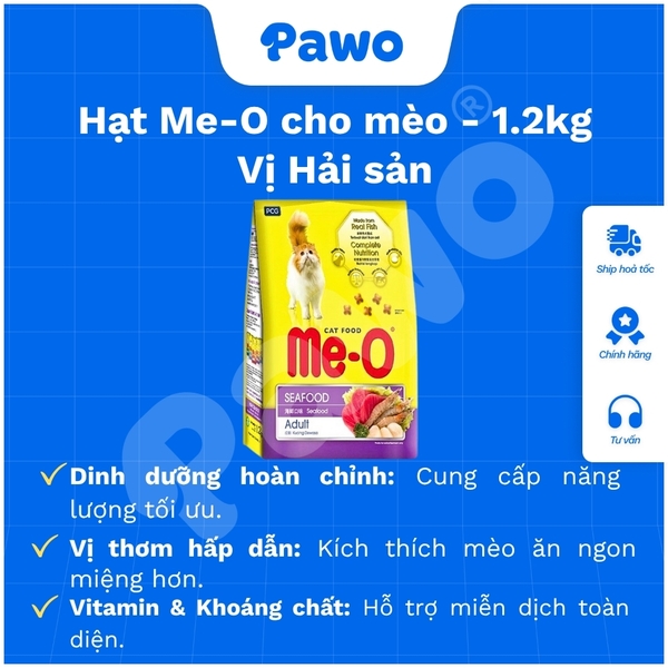 Hạt Me-O Dành Cho Mèo Lớn (Vị Cá Ngừ, Hải Sản, Cá Thu, Cá Hồi) | PAWO