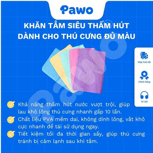 Khăn Tắm Siêu Thấm Hút Cho Chó Mèo PAWO