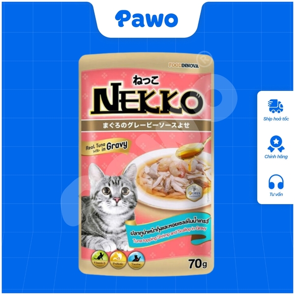 Pate NEKKO mèo trưởng thành dạng xốt nội địa Thái Lan gói 70g PAWO.