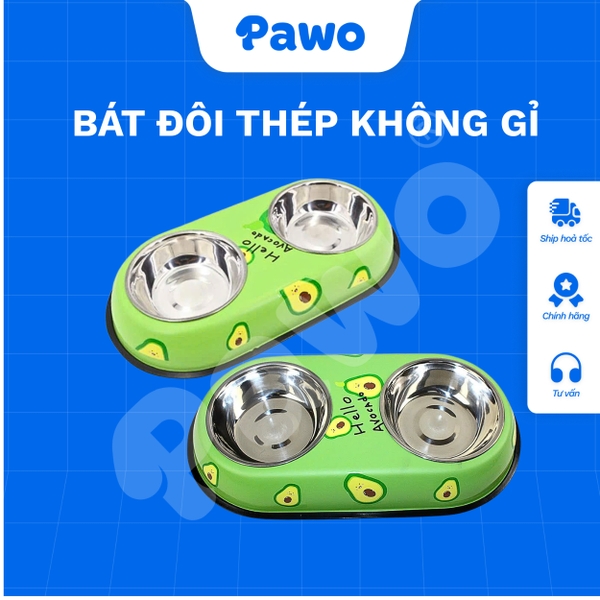 Bát ăn đôi thép không gỉ cho chó mèo PAWO