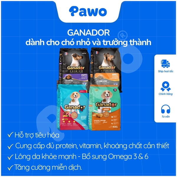Hạt Ganador Cho Chó Con DHA 400g, 3kg, 10kg PAWO