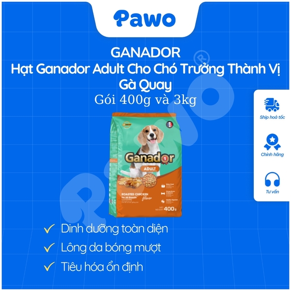Hạt Ganador Cho Chó Trưởng Thành 400g, 1,5kg, 3kg, 10kg PAWO
