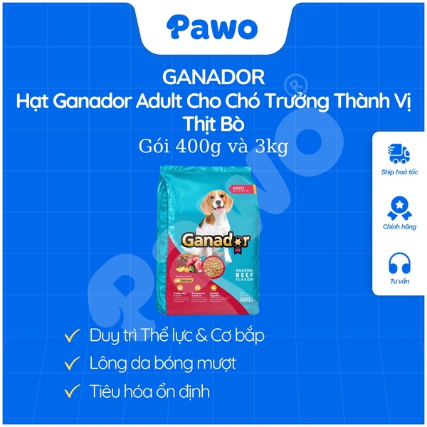 Hạt Ganador Cho Chó Trưởng Thành 400g, 1,5kg, 3kg, 10kg PAWO