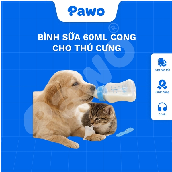 Bình sữa 60ml có nắp đậy - Cong cho thú cưng - PAWO