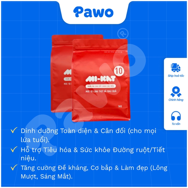HẠT MIKAT CHO MÈO 1KG - MIX 10 LOẠI THỊT VÀ RAU CỦ | PAWO