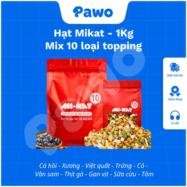 HẠT MIKAT CHO MÈO 1KG - MIX 10 LOẠI THỊT VÀ RAU CỦ | PAWO