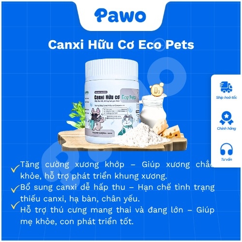 Bột bổ sung canxi, tăng đề kháng hữu cơ ECOPETS chó mèo bầu giúp chắc khỏe xương - 50gr | PAWO
