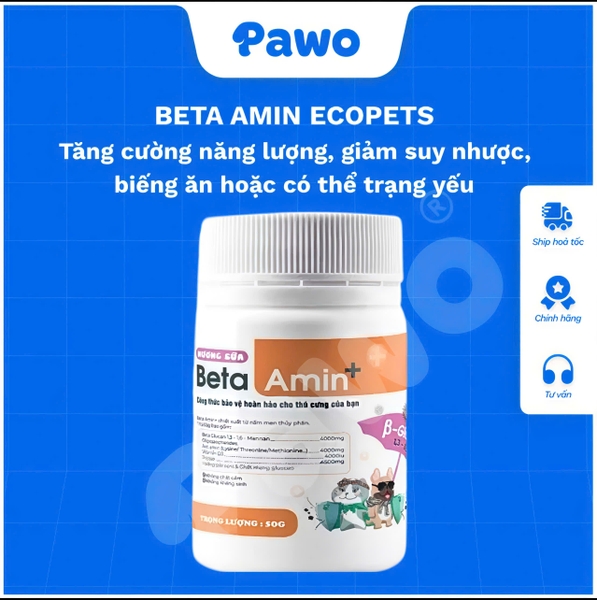 Viên uống Tăng cân, tăng đề kháng tránh bệnh vặt BETA AMIN ECOPETS ở chó và mèo | PAWO