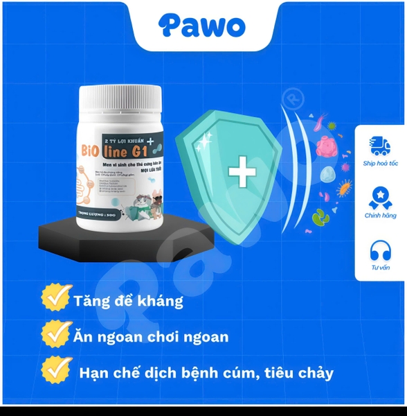 Men vi sinh giảm táo bón, cải thiện sức khoẻ đường ruột BIOLINE cho chó mèo - Hũ 50gr | PAWO