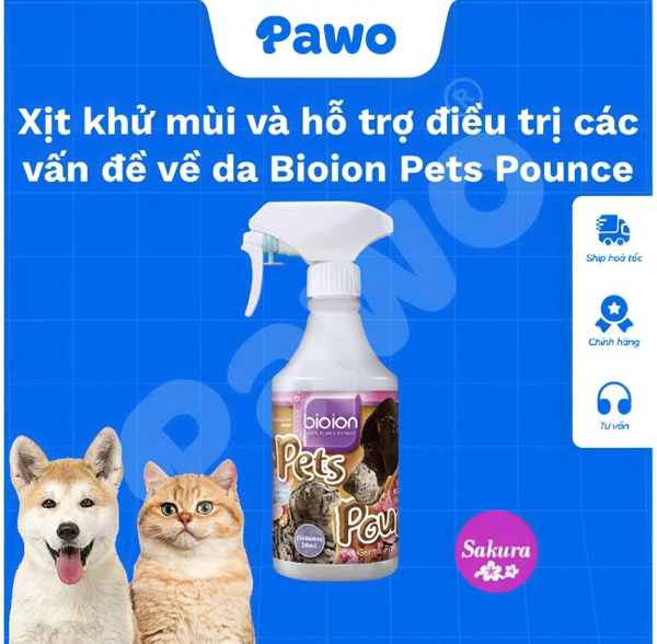 Xịt khử mùi và hỗ trợ các vấn đề về da BIOION PETS POUNCE | PAWO