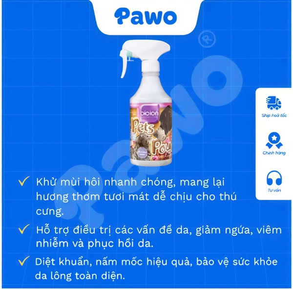 Xịt khử mùi và hỗ trợ các vấn đề về da BIOION PETS POUNCE | PAWO