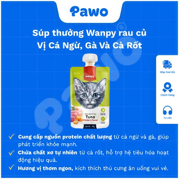 Soup thưởng Wanpy dạng nắp vặn tiện lợi gói 90g | PAWO