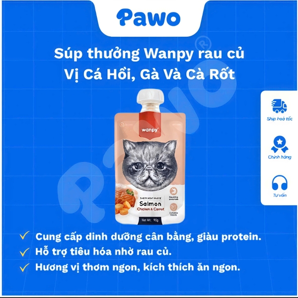 Soup thưởng Wanpy dạng nắp vặn tiện lợi gói 90g | PAWO