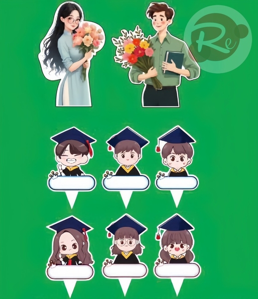 Set 60 tag thẻ tốt nghiệp và 2 thầy cô