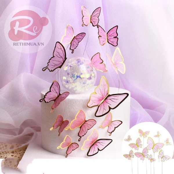 Bướm Ép Nhũ - Hồng (size to)